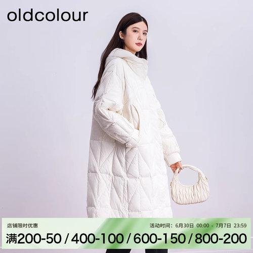 oldcolour冬季时尚立领菱格保暖连帽长羽绒服女BQ420908A1-2199