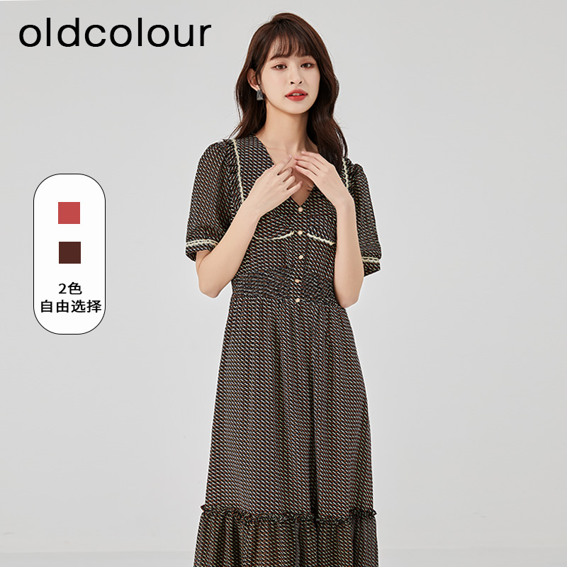 oldcolour2023夏季法式复古浪漫娃娃领波点连衣裙GO21101772-599