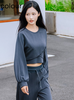 oldcolour欧珂春秋季纯色短款简约休闲长袖T恤女BQ330202A3