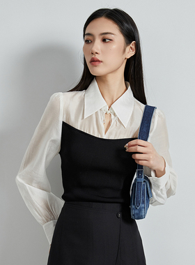 oldcolour秋新款法式拼接针织衫气质小众修身上衣女P330507A1-699