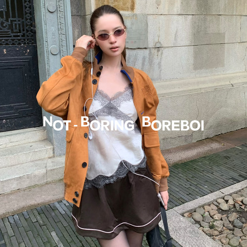 NBB丨整染双面麂皮绒夹克撞色贴布绣 复古磨绒男女同款设计外套