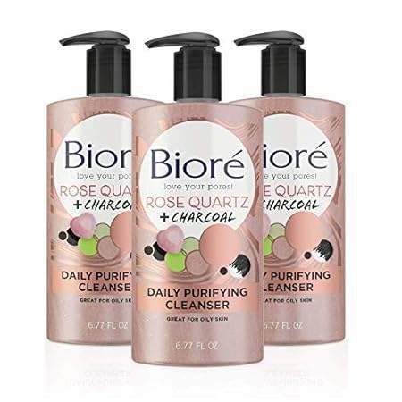 Bioré Rose Quartz+ Charcoal Daily Face Wash， Oil Free Fa