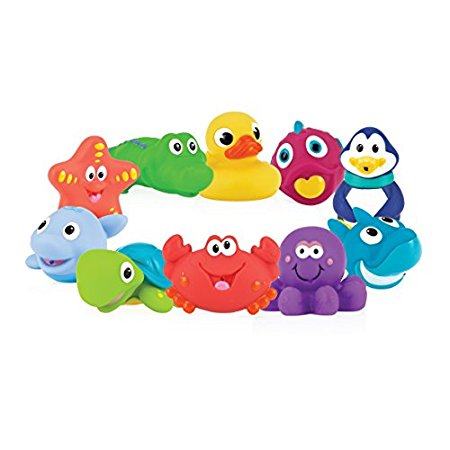 nuby 10-pack little squirts fun bath toys, assorted charact