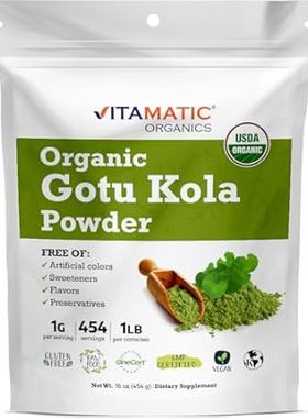 Vitamatic Certified USDA Organic Gotu Kola Powder 1 Pound