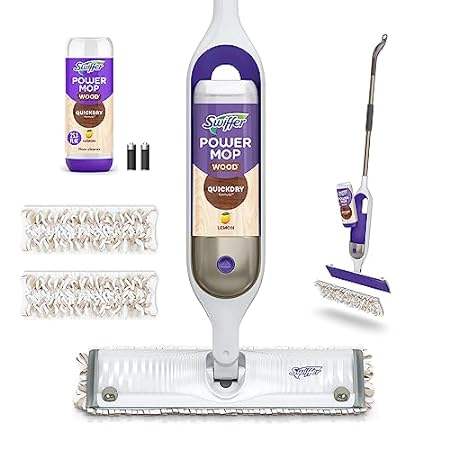 Swiffer PowerMop Wood Mop Kit for Wood Floor Cleaning， Qu