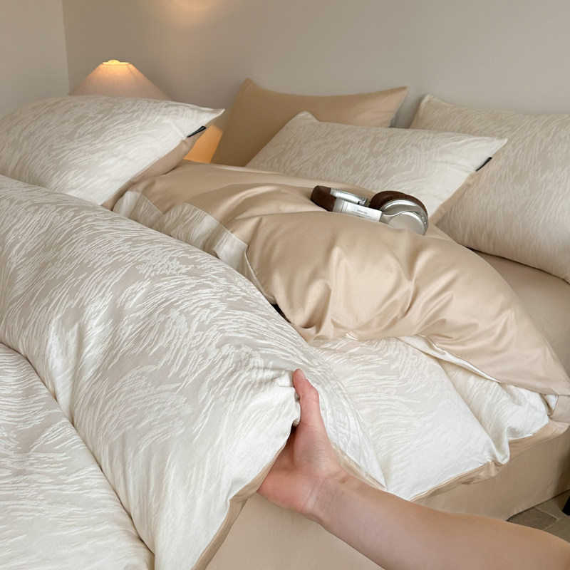 A类婴儿级全棉贡缎色织提花四件套纯棉被套床单裸睡1.8床笠款床品,床上用品,床品套件/四件套/多件套,淘宝优惠券,粉丝福利购,淘宝优惠卷