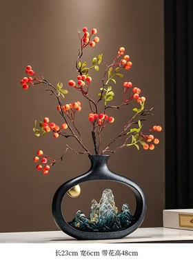 新款新中式迎客松花瓶摆件u客厅玄关y电视柜博古架装饰品办公室乔