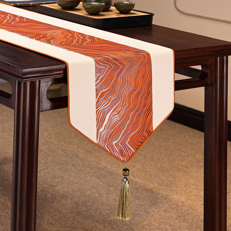 新款新中式禅g意桌旗桌布餐桌电视柜茶台茶几茶席轻奢茶旗长条高