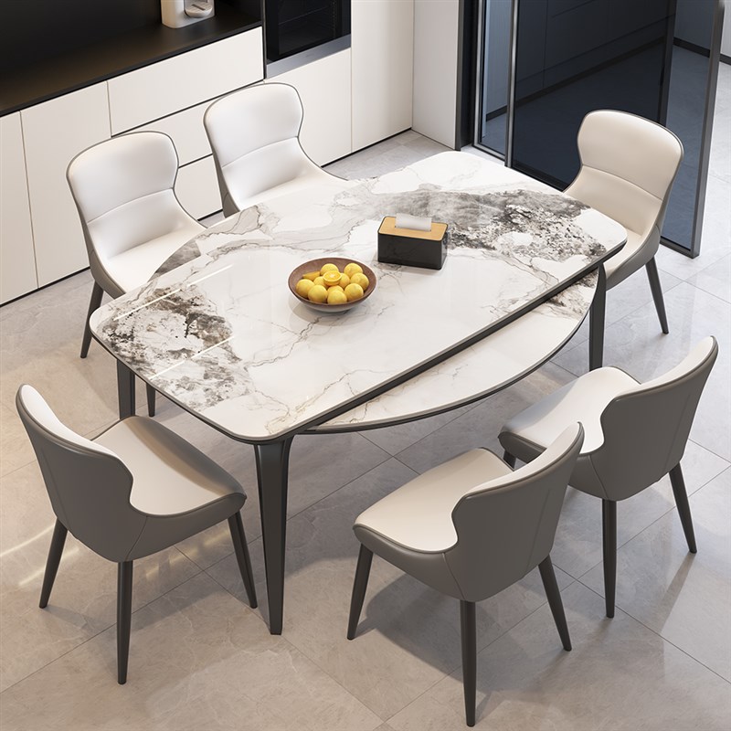 新款岩板餐桌e椅组合可伸缩两用方变园形现代简约意式极简家用吃