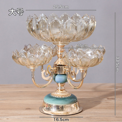 新款欧式轻奢水晶玻璃水果盘多层旋转客厅M茶几家用高档双层零食