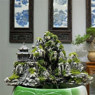 n高山流水桌面庭院书房造景微景观装 复古风格 饰流水摆 新中式 新款