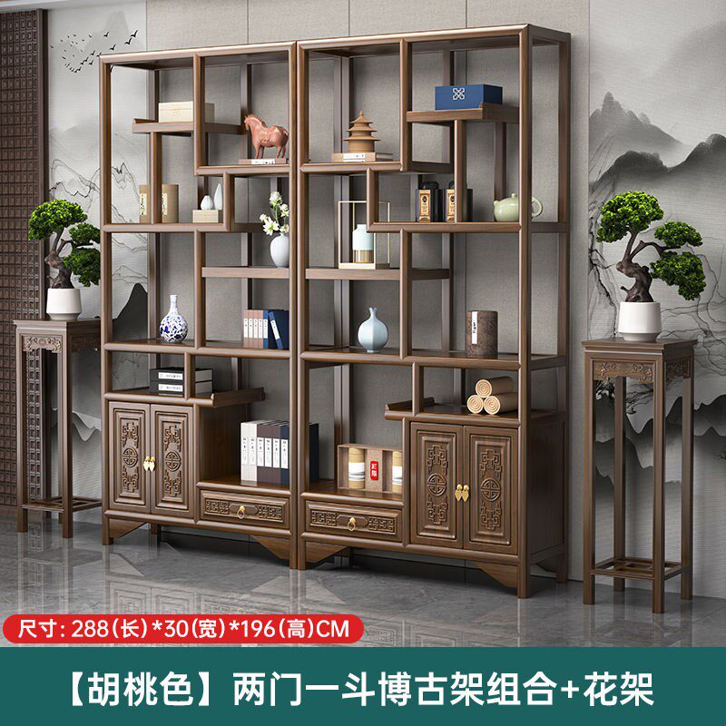 新款博古架实木中式多q宝阁茶叶置物架榆木隔断摆件办公茶室收纳