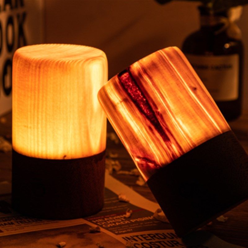 新款调光刻字fLED木纹充电小夜灯台灯酒吧氛围灯触摸喂奶高端轻奢