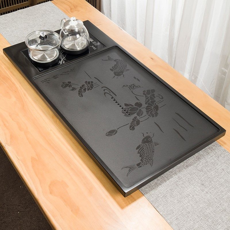 新款整块天然乌金石茶盘全自w动一体茶具套装家用功夫茶具电磁炉