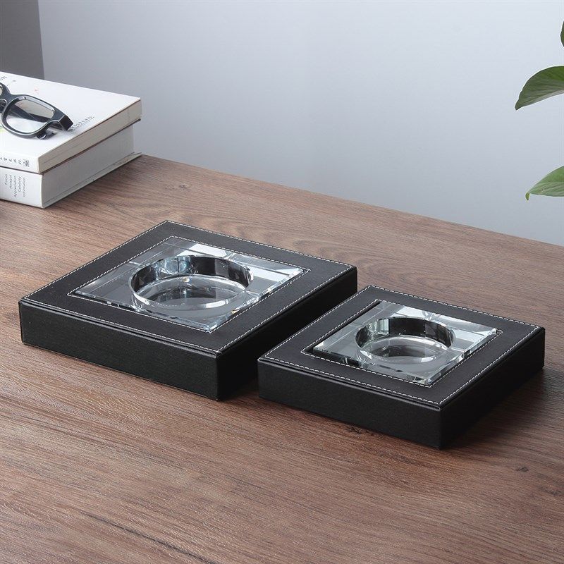 新品新品商务欧式皮革装饰u水晶烟灰缸大小号 家居办公室烟缸 创