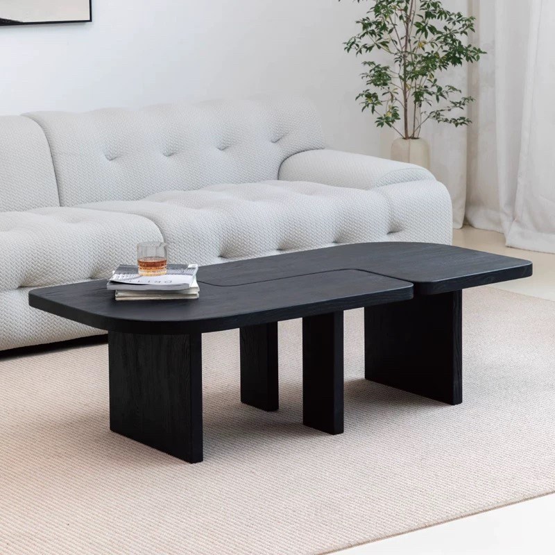新款侘寂风实木茶几客厅家用创意设计师款黑色茶几.桌现代简约
