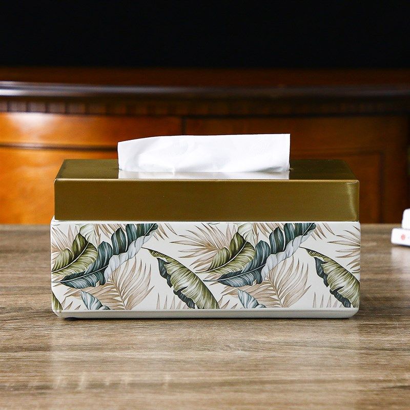 新款欧式复古金色彩绘p简约大号纸巾盒客厅茶几桌面家用收纳小号