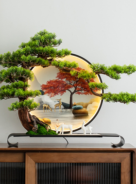 精选轻奢高档新中式摆q件绿植仿真迎客松酒店玄关造景装饰乔迁搬