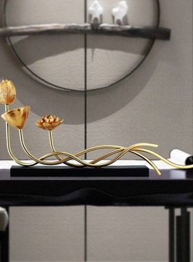 新款新中式金色如意m莲花精致轻奢居z家客厅书房创意装饰摆件寓意