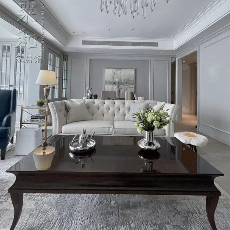 新款美式实木复古茶几新古典胡桃色欧式简约小户型V储物咖啡桌客