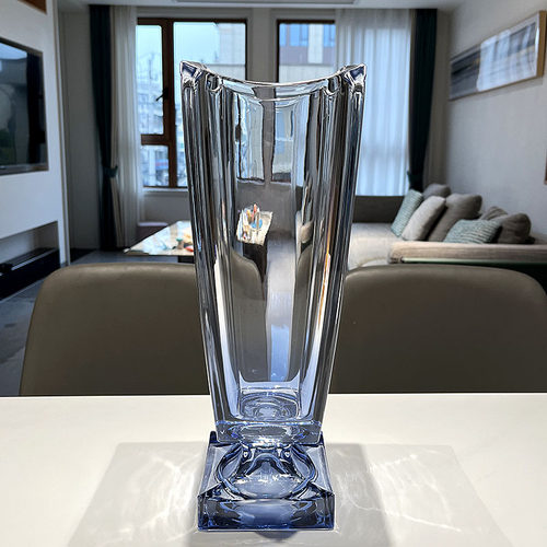 新款高级感轻奢北欧创意水晶玻璃富贵竹大口M径彩花瓶客厅装饰摆