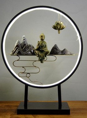 新款新中式远山祥云摆件创意圆圈灯禅意倒流O香吊炉大尺寸玄关装