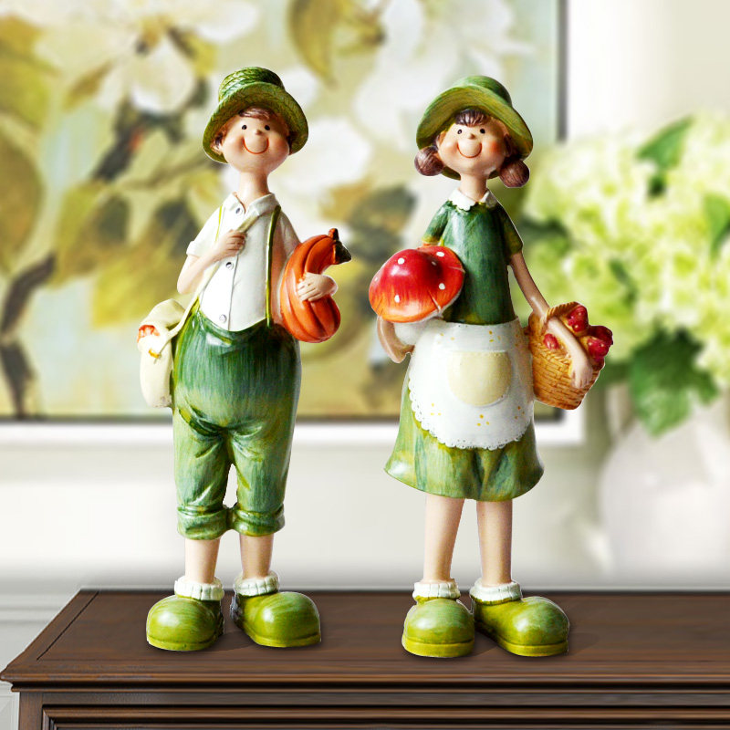 新款创意欧式现代田m园家居酒柜装饰品结婚礼物吊脚娃娃情侣人物