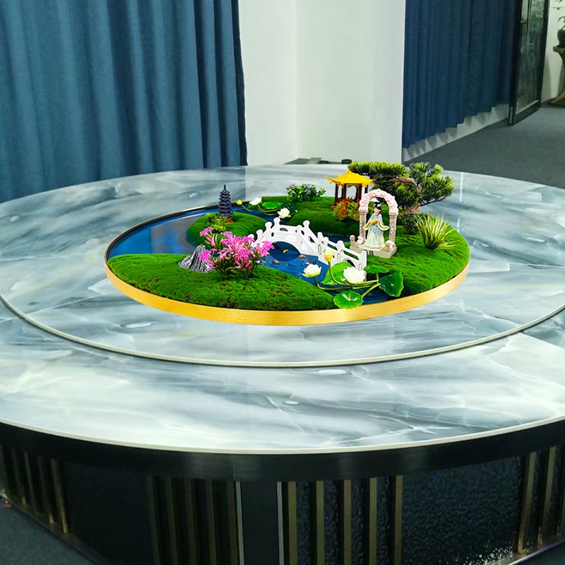 新款酒店大圆桌装饰微景观u新中式高档餐桌转盘中心摆件会所别墅