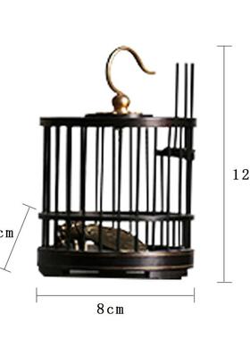 新款新中a式禅意木质金属迷你小鸟笼子茶室茶桌复古风软装饰品托