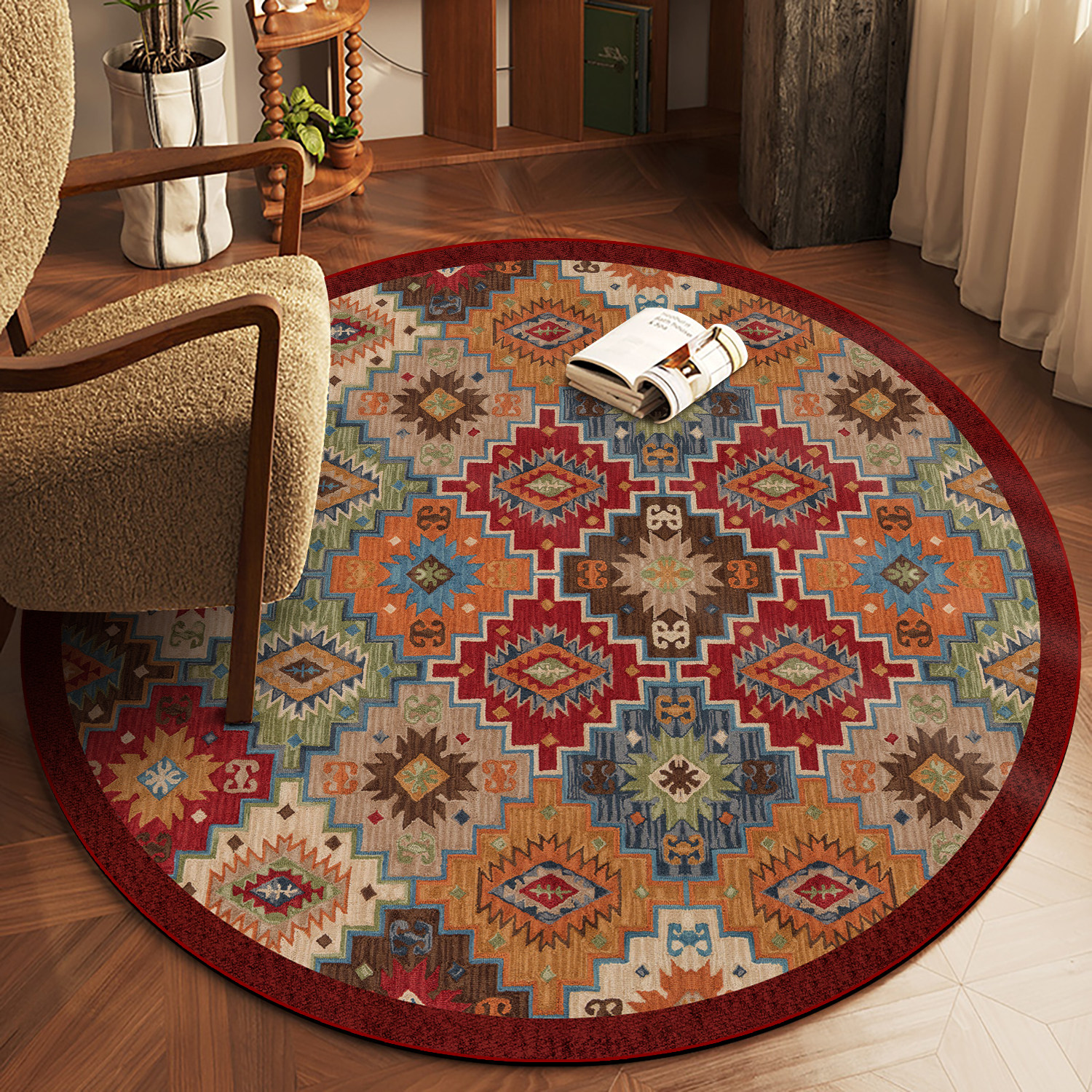 复古民族风圆形地毯客厅卧室床边茶几垫波西米亚风摇摇椅转椅地垫,居家布艺,地毯,淘宝优惠券,粉丝福利购,淘宝优惠卷
