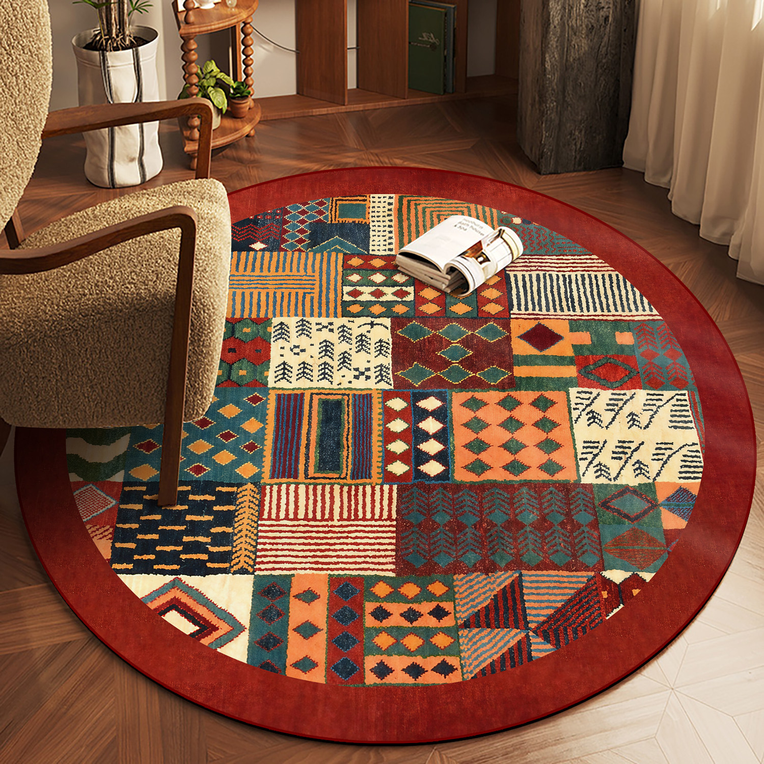 波西米亚圆形地毯客厅卧室书房衣帽间茶几摩洛哥转椅地垫2026新款,居家布艺,地毯,淘宝优惠券,粉丝福利购,淘宝优惠卷