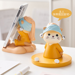 可爱猫咪手机支架桌面创意卡通少女心ipad平板架办公室摆件礼物女