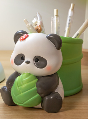 中国风可爱熊猫摆件笔筒桌面装饰