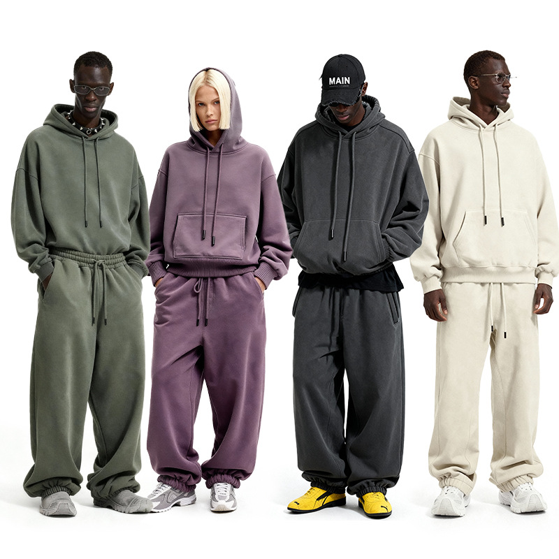 捷展男装|美式连帽套装25冬季新品加绒加厚10色抓绒卫衣卫裤男女