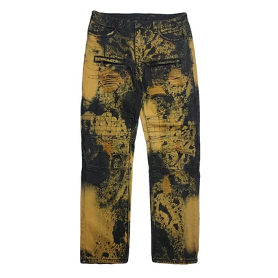 美式 复古嘻哈高街hiphop阿美咔叽油蜡染 褶皱 磨破 美式 牛仔裤