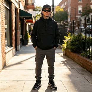 美式滑板冲浪嘻哈街头hiphop美式经典梭织 春秋教练薄风衣外套
