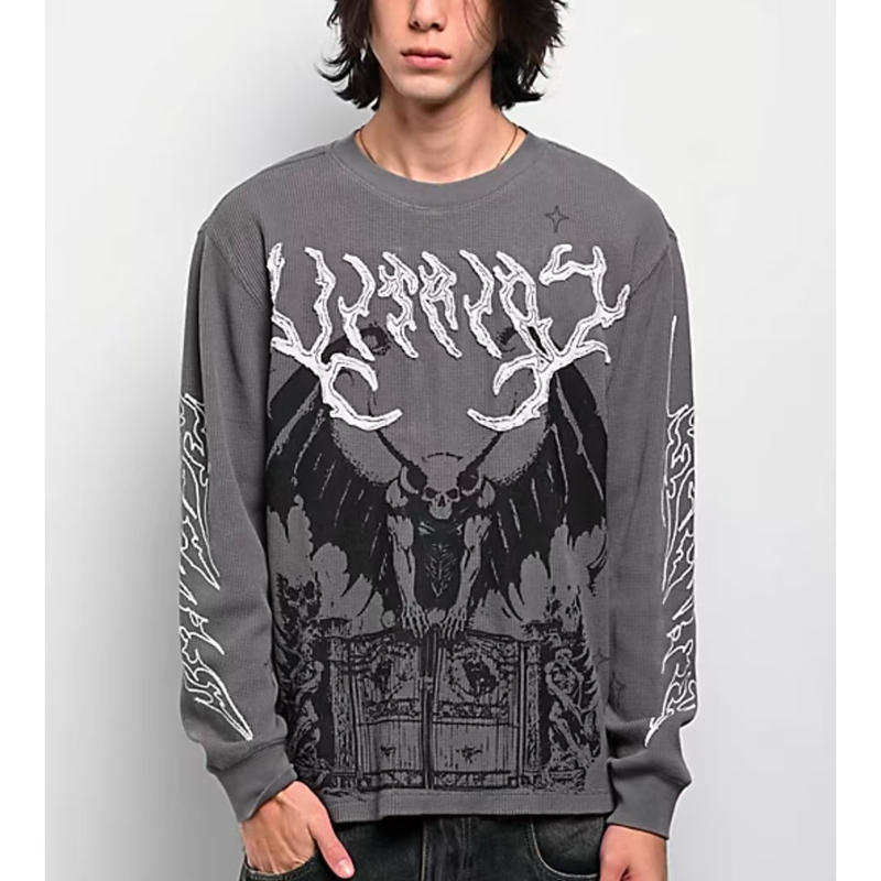 美版 复古嘻哈hiphop 美式经典 华夫格 涂鸦印花 美潮街头 长袖