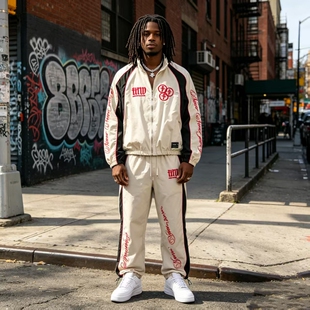 美版 高街复古嘻哈街头hiphop 美式经典薄梭织刺绣 春秋 外套长裤