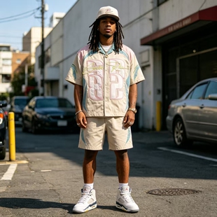 美版 嘻哈街头hiphop滑板说唱 美式工装 经典万针刺绣  衬衫短裤