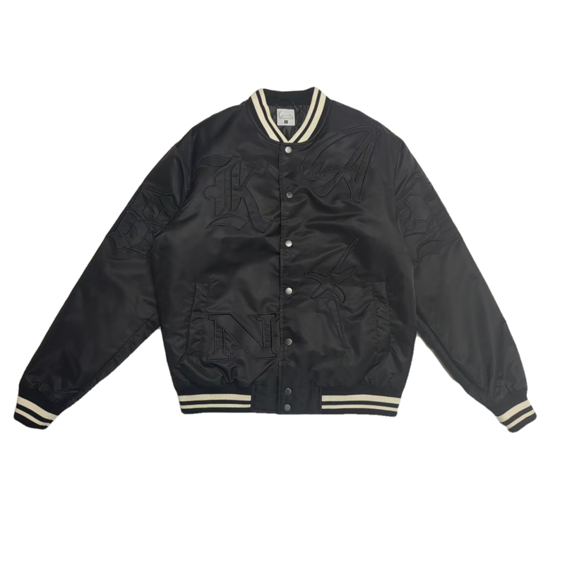 美版 kk美式90s复古街头嘻哈hiphop 经典老学校 刺绣 夹棉 棒球服