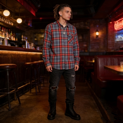 美版 西海岸街头hiphop美式经典chicano嘻哈 硬核摇滚 机车 衬衫