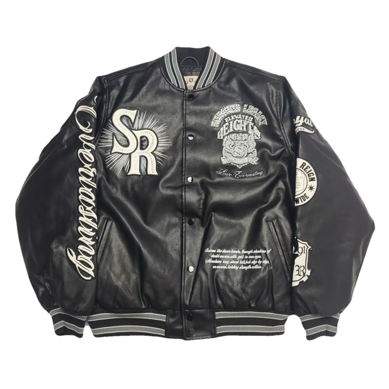 重磅狠货 美版 嘻哈街头hiphop 美式刺绣 重磅pu皮 夹棉 棒球服