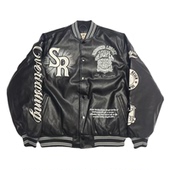 美版 重磅pu皮 嘻哈街头hiphop 重磅狠货 美式 刺绣 夹棉 棒球服