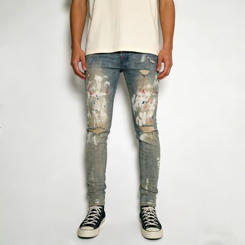 美版 高街复古嘻哈街头hiphop做旧泼墨 弹力 skinny美式牛仔裤