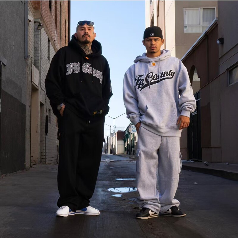 美版90s复古嘻哈街头hiphop美式chicano宽松高克重加绒秋冬休闲裤