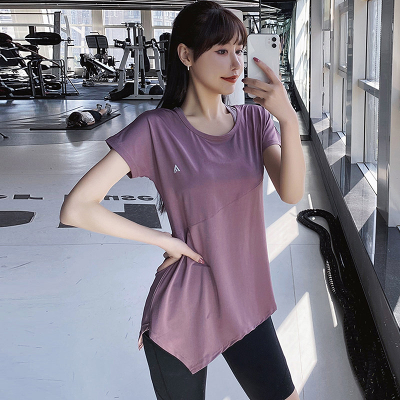 中长款训练宽松运动上衣女夏跑步薄款健身衣短袖T恤速干衣瑜伽服