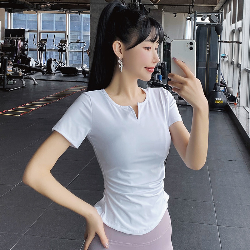 收腰修身跑步运动服T恤健身训练吸汗速干衣女紧身短袖瑜伽服上衣