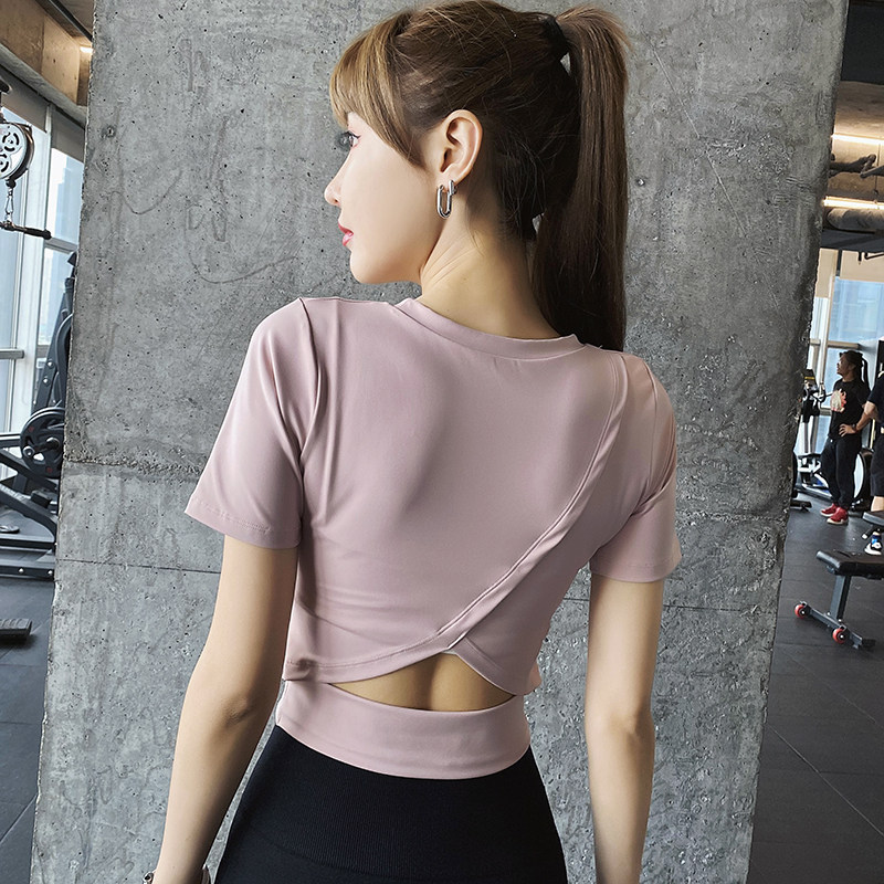 露腰T恤紧身瑜伽服薄款运动上衣女夏季显瘦健身服短袖速干衣跑步
