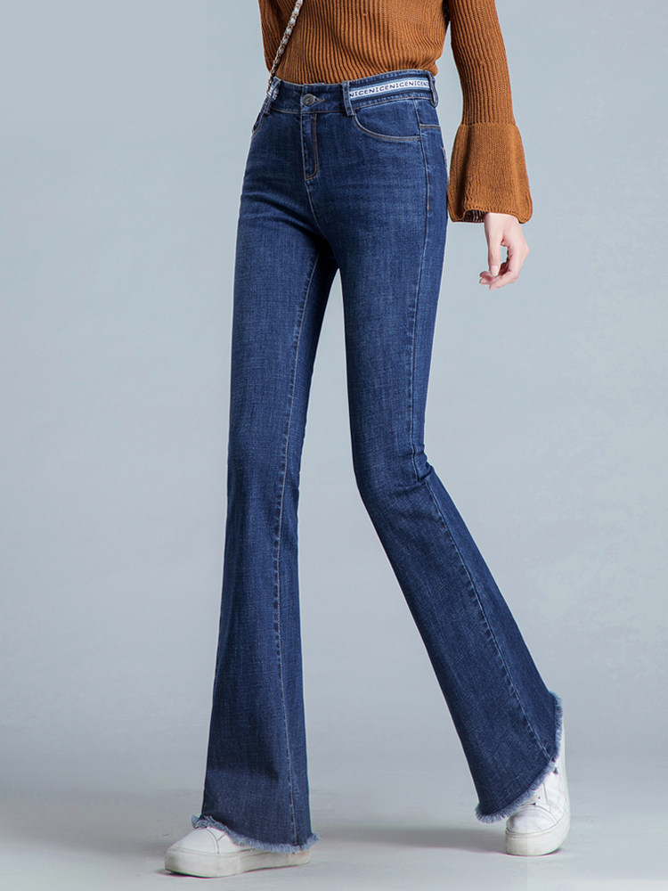 牛仔微喇褲女2019春秋新款闊腿修身顯瘦高腰寬松彈力毛邊喇叭褲子在類目 女裝/女士精品, 牛仔褲中 - 來自Buy2taobao.com提供專業的淘寶代購服務