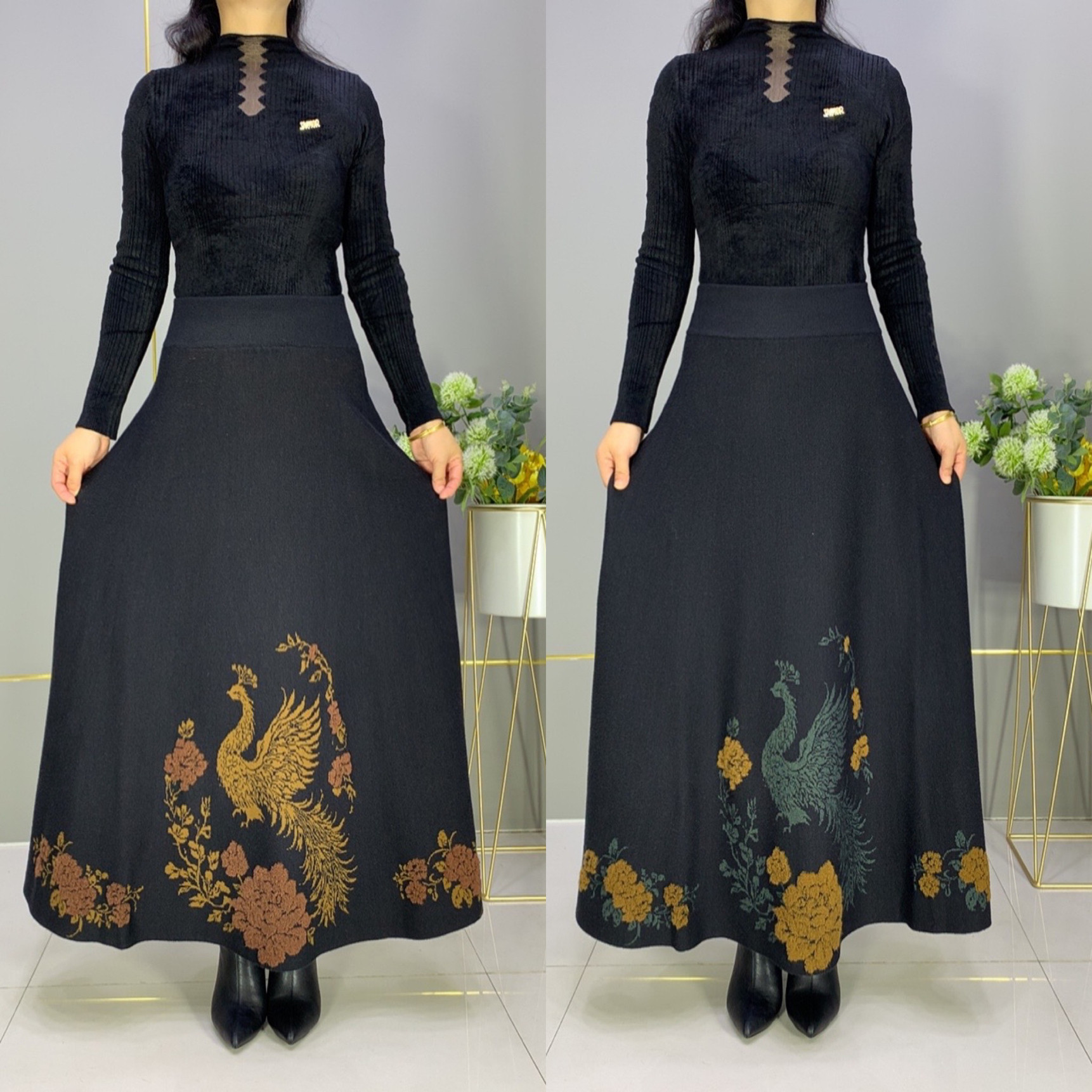 女士冬季厚款羊毛半身裙高腰A字长裙显瘦大摆裙垂感伞裙中长裙子